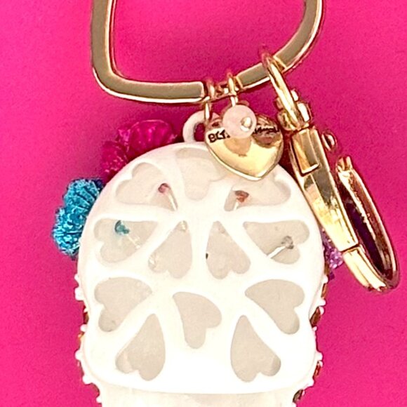 Betsey Johnson Sugar Skull Bag Charm Jeweled Fob KeyChain Day of the Dead NIB - Picture 7 of 11